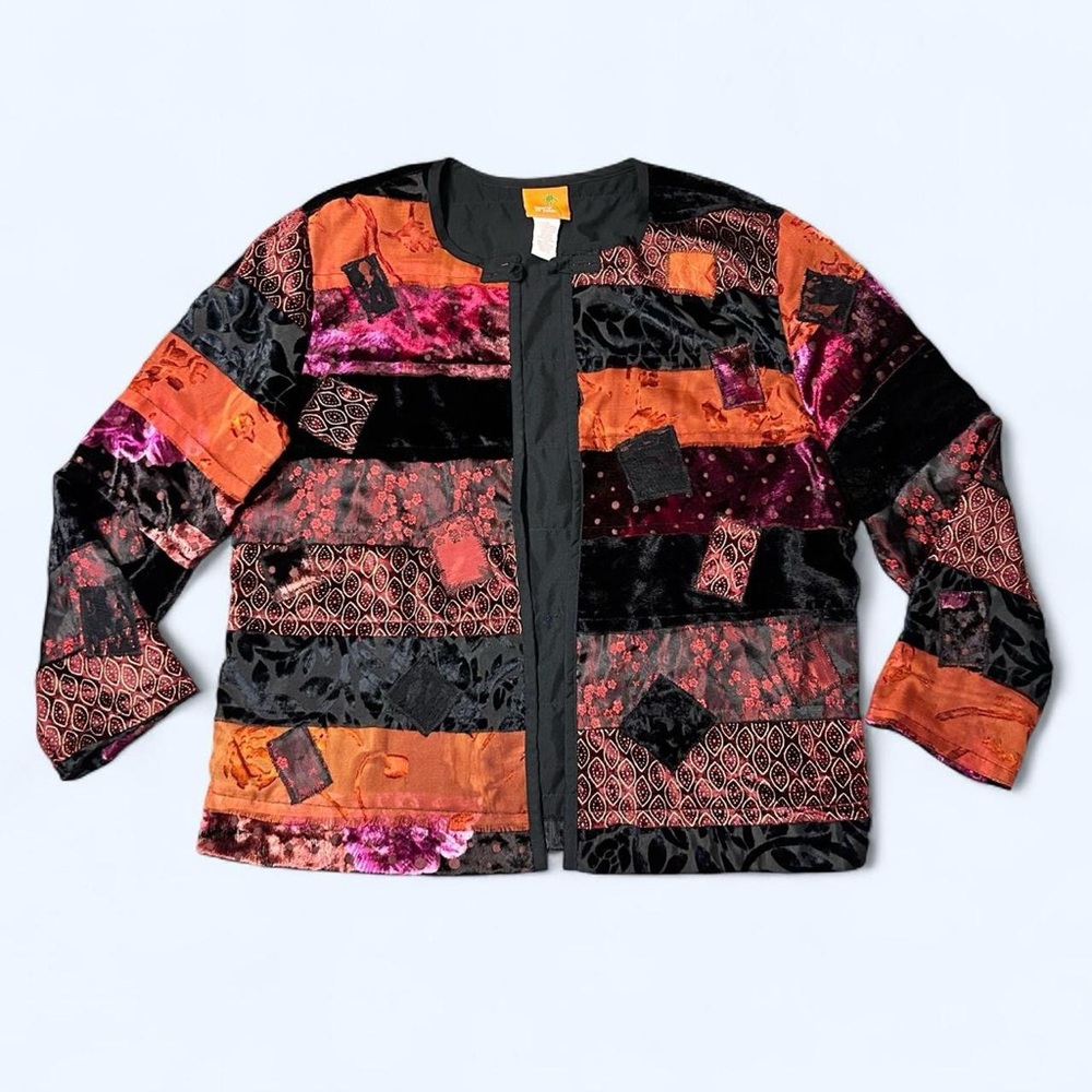 Whimsigoth Velvet Orange Patchwork Jacket by Hear… - image 1